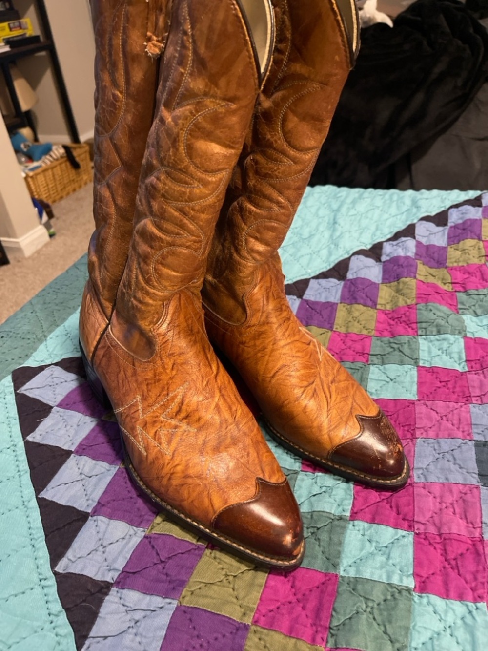 Women’s Vintage Brown Leather Western Knee-High Heeled Boots